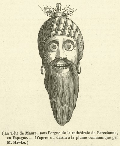 A Cabeça do Mouro, sob o órgão da catedral de Barcelona, Espanha (gravura) de French School