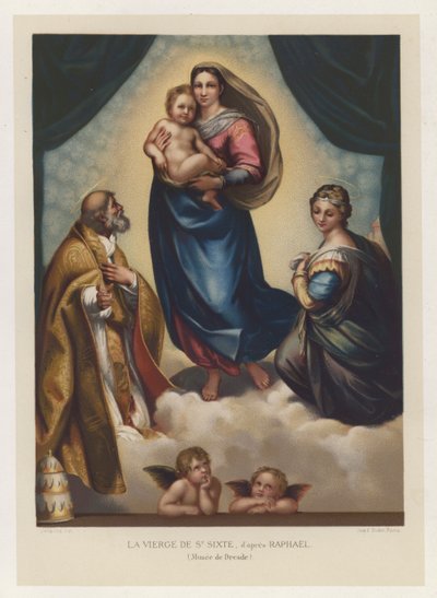 A Virgem de São Sixtus, depois de Rafael, Museu de Dresden (chromolitho) de French School