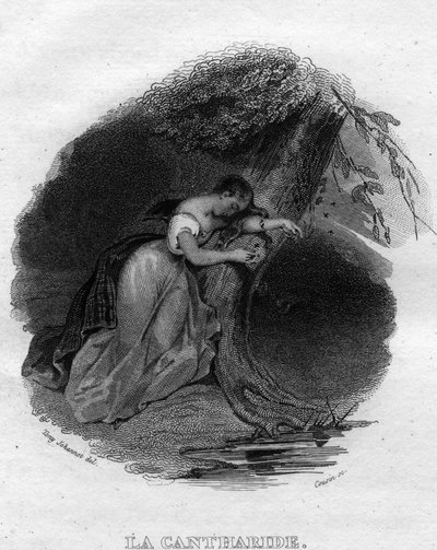 La cantharid Chanson de Beranger em "Oeuvres complete" (1834) de Pierre Jean de Beranger (1780-1857), poeta e compositor francês. de French School