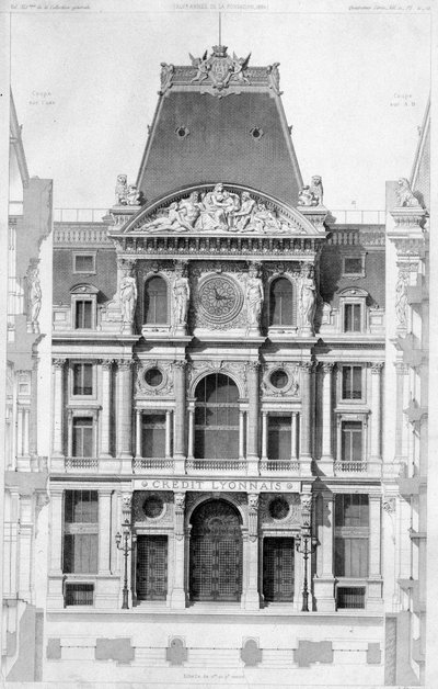 A fachada do Crédit Lyonnais, bd des Italians - gravura, século XX de French School