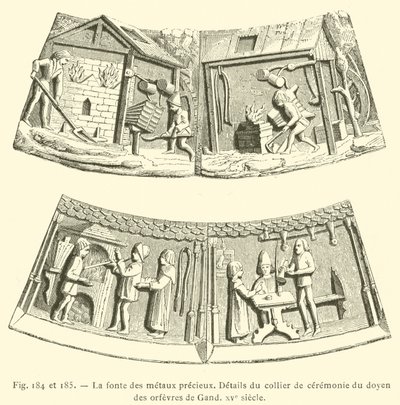 Fundição de metais preciosos (gravura) de French School