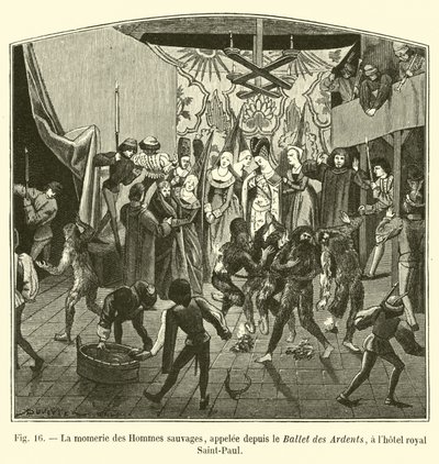 A múmia dos homens selvagens, chamada desde o Ballet of the Ardents, no hotel real Saint-Paul de French School