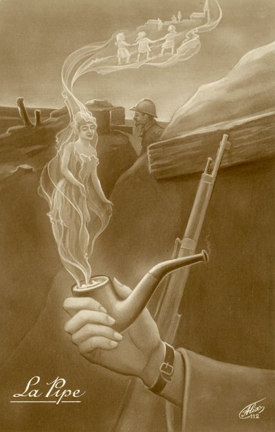 La pipe, postal francês da Primeira Guerra Mundial (litografia) de French School