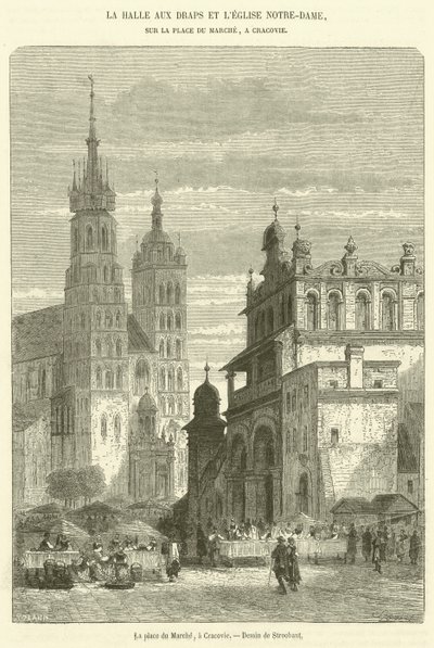 A Praça do Mercado em Cracóvia (gravura) de French School