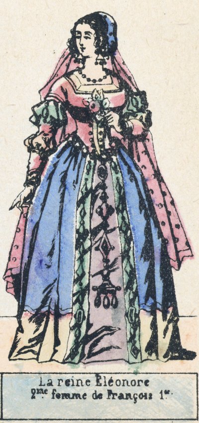 Rainha Eleanor, 2ª esposa de Francisco I (gravura colorida) de French School