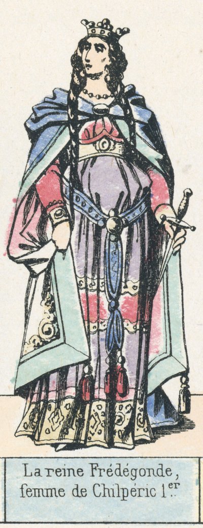 Rainha Fredegundes, esposa de Chilperic I (gravura colorida) de French School