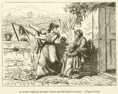 La sorciere Calpurnia persuade a Nuccia que Meo Patacca la trahit (gravura) de French School