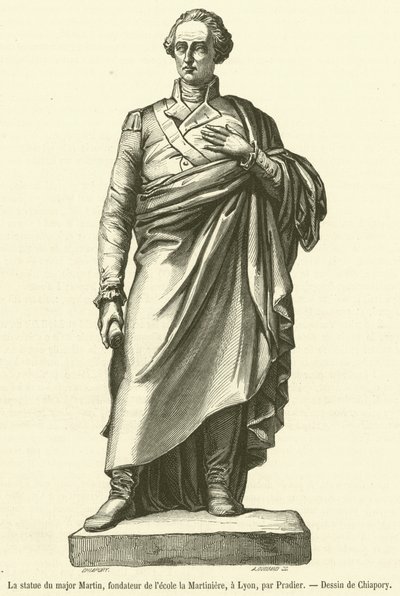 A estátua do Major Martin, fundador da escola Martiniere, em Lyon (gravura) de French School