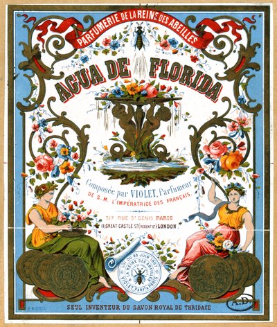 Rótulo de publicidade Aqua de Florida perfume da loja de perfume La Reine des Abeilles, Paris, 2º semestre do século XIX de French School
