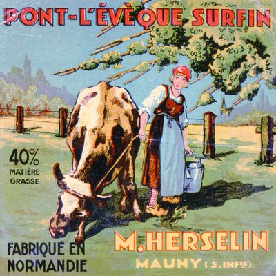Rótulo para queijo Pont-LEveque feito pelo queijo M. Herselin, início do século XX de French School