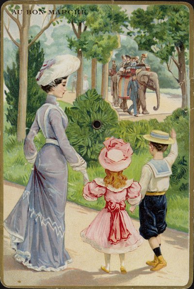 Senhora e crianças acenando em passeio de elefante de French School