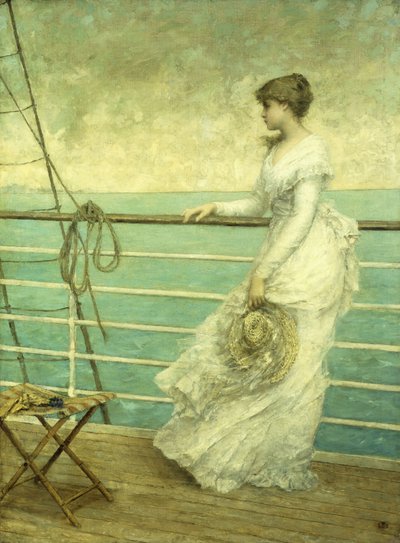 Senhora no convés de um navio de French School