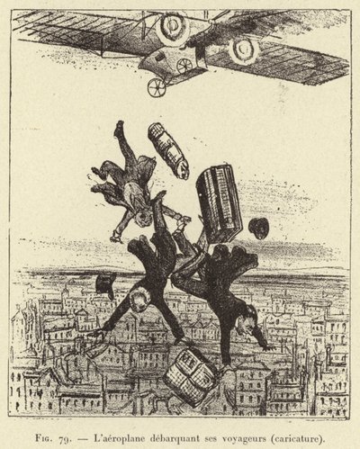 A aeronave descarrega seus passageiros (caricatura) (gravura) de French School