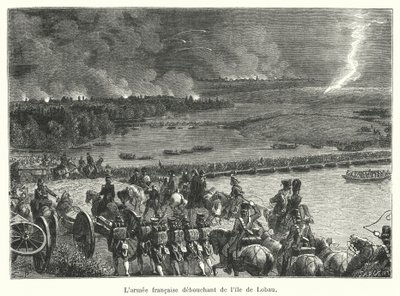 O exército francês debutando da ilha de Lobau de French School