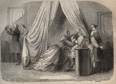Últimos momentos de Charles Lafarge (1811-1840), marido de Marie Fortunee Capelle, Marie Lafarge (Madame) (1816-1852) Criminoso francês - Gravação em "Causes celebres de tous les peuples" de Armand Fouquier (1817-18?) 1858-1867 - coleção particular de French School