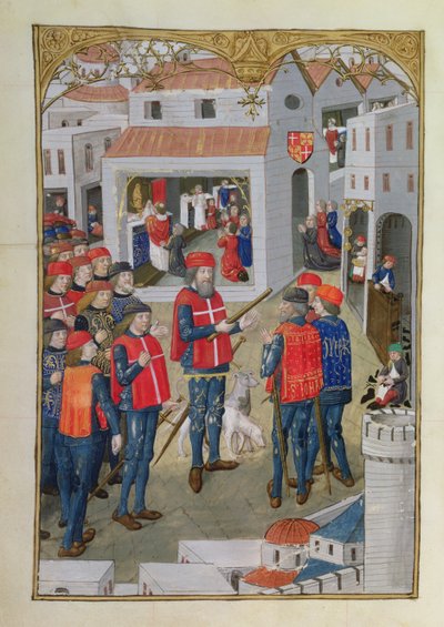 Lat 6067 fol.33v Os Cavaleiros de São João de Jerusalém Preparam-se para Defender Rhodes, de Uma História do Cerco a Rodes, de Guillaume Caoursin, 1483 de French School
