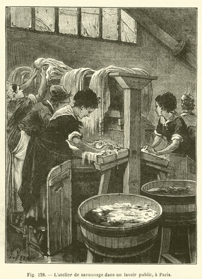 Oficina de sabão em uma casa de banho pública, Paris (gravura) de French School