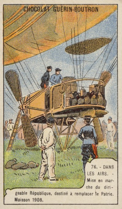 Lançamento do dirigível militar francês La Republique, substituto do Patrie perdido, Moisson, França de French School