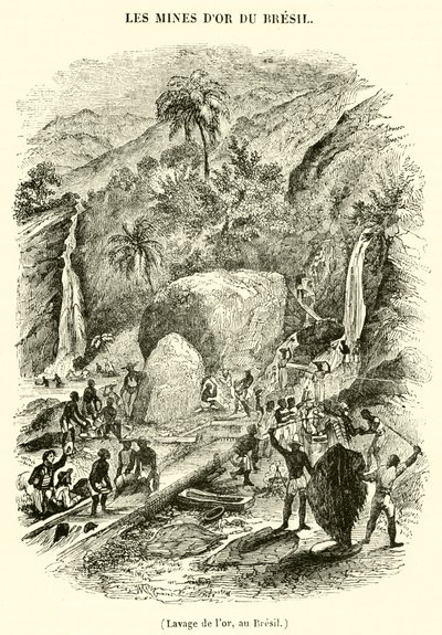 Lavagem de ouro no Brasil (gravura) de French School