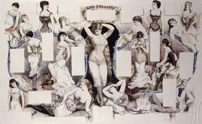 Ilustrações de layout para um artigo sobre roupas íntimas femininas, de La Vie Parisienne, c.1870 de French School
