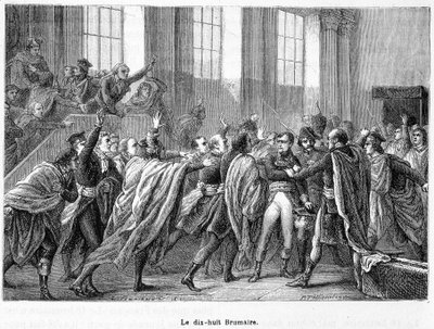 18 Brumaire ano 8: o golpe de Estado de Napoleão em Saint-Cloud no Conseil des Cinq-Cents (Five Hundred) (salle des 500) - em "La France Populaire de French School
