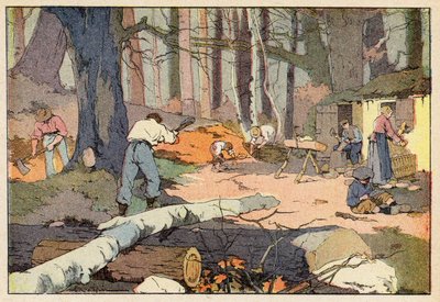 Le Bucheron, Le Sabotier, The Woodcutter, The Clog Maker (cor litho) de French School
