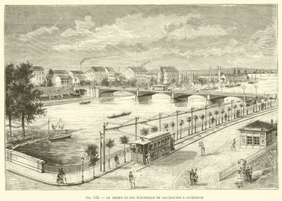 Le Chemin de Fer Electrique de Sacchausen a Offenbach (gravura) de French School
