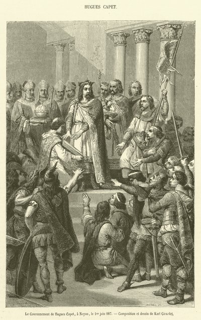 A Coroação de Hugues Capet, em Noyon, 1 de Junho de 987 (gravura) de French School