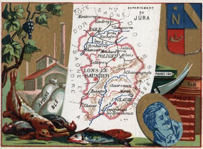 Le Jura (39), Franche Comte (Franche-Comte), França. Especialidade local: caça, aveia, trigo, pedras finas, vinho e papel. Retrato de Rouget de L
