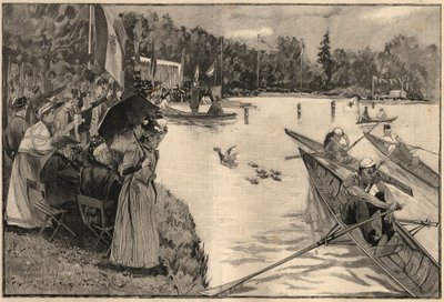 Le Lendit de Paris: escola regata na Grand lac du bois de Boulogne - Gravura de 1894, após o desenho do Sr. Lunel de French School