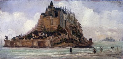 Le Mont Saint-Michel um maree baixo - óleo sobre painel, anónimo de French School