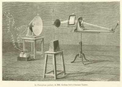 The Talking Photophone, de Graham Bell e Summer Tainter (gravura) de French School