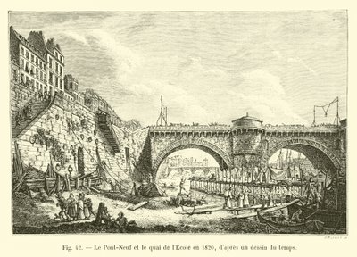 O Pont-Neuf e o Quai de l&39;Ecole em 1820, a partir de um desenho da época de French School
