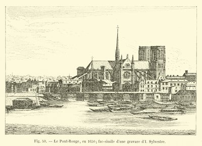 O Pont Rouge, em 1650; Fac-símile de uma gravura de ano novo de French School