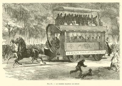 Le Premier Tramway de Berlin (gravura) de French School