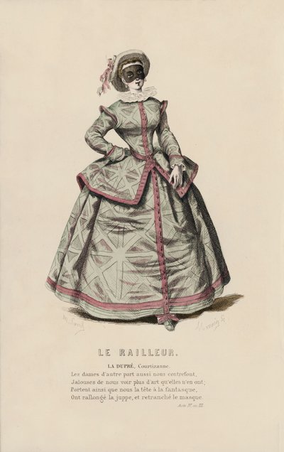 Le Railleur, La Dupre, Courtizanne (gravura colorida) de French School