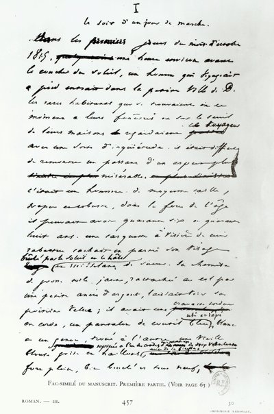 &39;A Noite do Dia de Março&39;, fac-símile de uma página do manuscrito &39;Os Miseráveis&39; de Victor Hugo (1802-85) (caneta e tinta no papel) de French School
