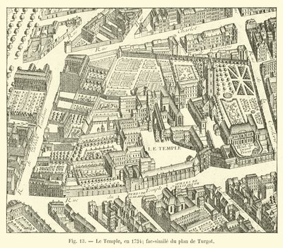 O templo, em 1734; fac-símile do plano de Turgot de French School