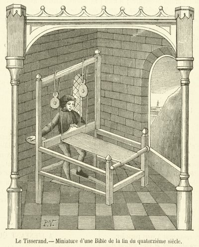 O Tecelão, Miniatura de uma Bíblia do final do século XIV (gravura) de French School