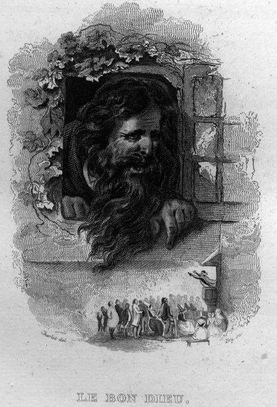 Le bon dieu Chanson de Beranger em "Oeuvres complete" (1834) de Pierre Jean de Beranger (1780-1857), poeta e compositor francês. de French School