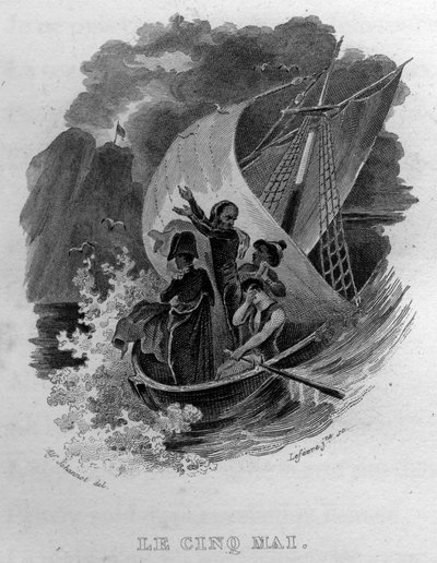 Le cinq mai Chanson de Beranger em "Oeuvres complete" (1834) de Pierre Jean de Beranger (1780-1857), poeta e compositor francês. de French School
