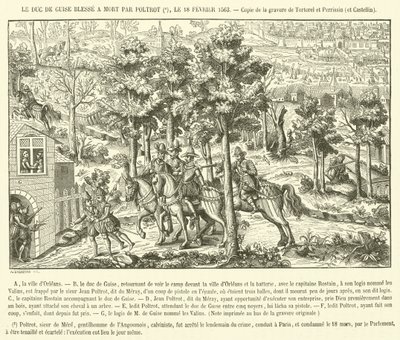 O Duque de Guise ferido até à morte (gravura) de French School