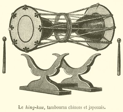 O hing-kou, pandeiro chinês e japonês (gravura) de French School