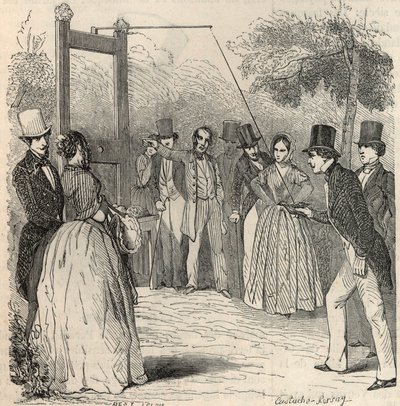 O jogo do pombo no jardim Mabille em Paris no século XIX - Gravura em "Tableau-de-Paris" de Edmond Texier 1852 de French School