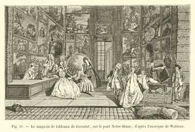A loja de pintura de Gersaint, na ponte de Notre-Dame, de Watteau de French School