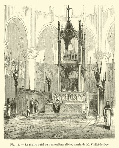 O altar-mor no século XIV, desenhando por M. Viollet-le-Duc de French School