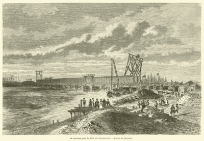 A nova ponte do Reno em construção (gravura) de French School