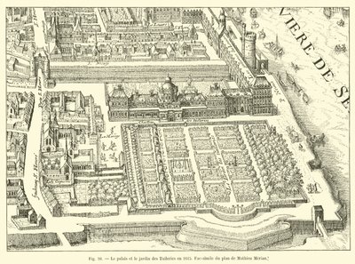 O palácio e o Jardim das Tulherias em 1615, Fac-símile do plano de Mathieu Merian de French School