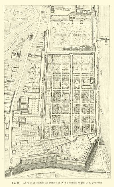 O palácio e o Jardim das Tulherias em 1632, Fac-símile do plano de I Gomboust de French School
