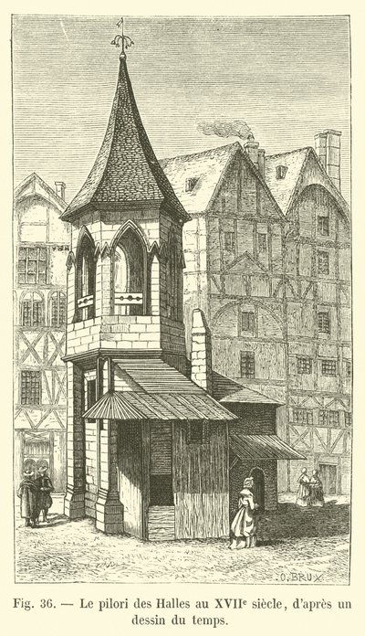 O pelourinho de Les Halles no século 17, depois de um desenho do tempo de French School